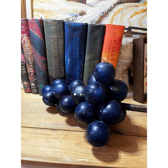 Vintage 15" Italian Blue Alabaster Grape Cluster on Driftwood - Picture 3 of 4